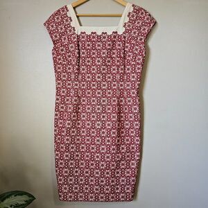 EUC BEAUTIFUL TALBOTS RED EMBROIDERED SHIFT DRESS SIZE 12